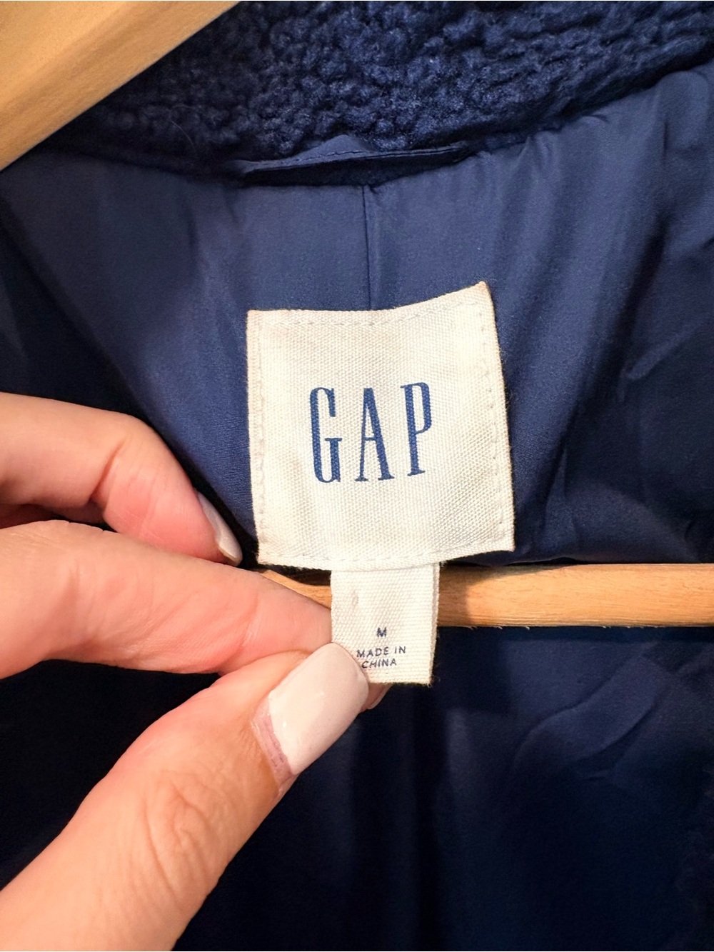 GAP Navy Teddy Coat Women’s Medium | Oversized Sherpa Fleece Cozy Winter Coat - Picture 6 of 12